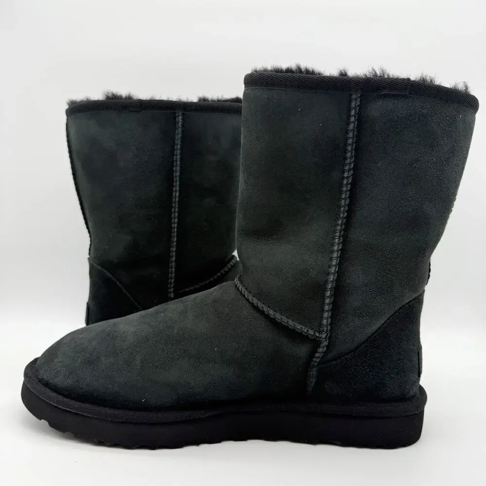 UGG Womens Classic Short ll Mid Calf Boots US 10 EU 41 Black Suede EUC